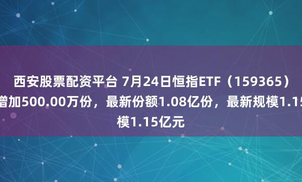 西安股票配资平台 7月24日恒指ETF（159365）份额增加500.00万份，最新份额1.08亿份，最新规模1.15亿元